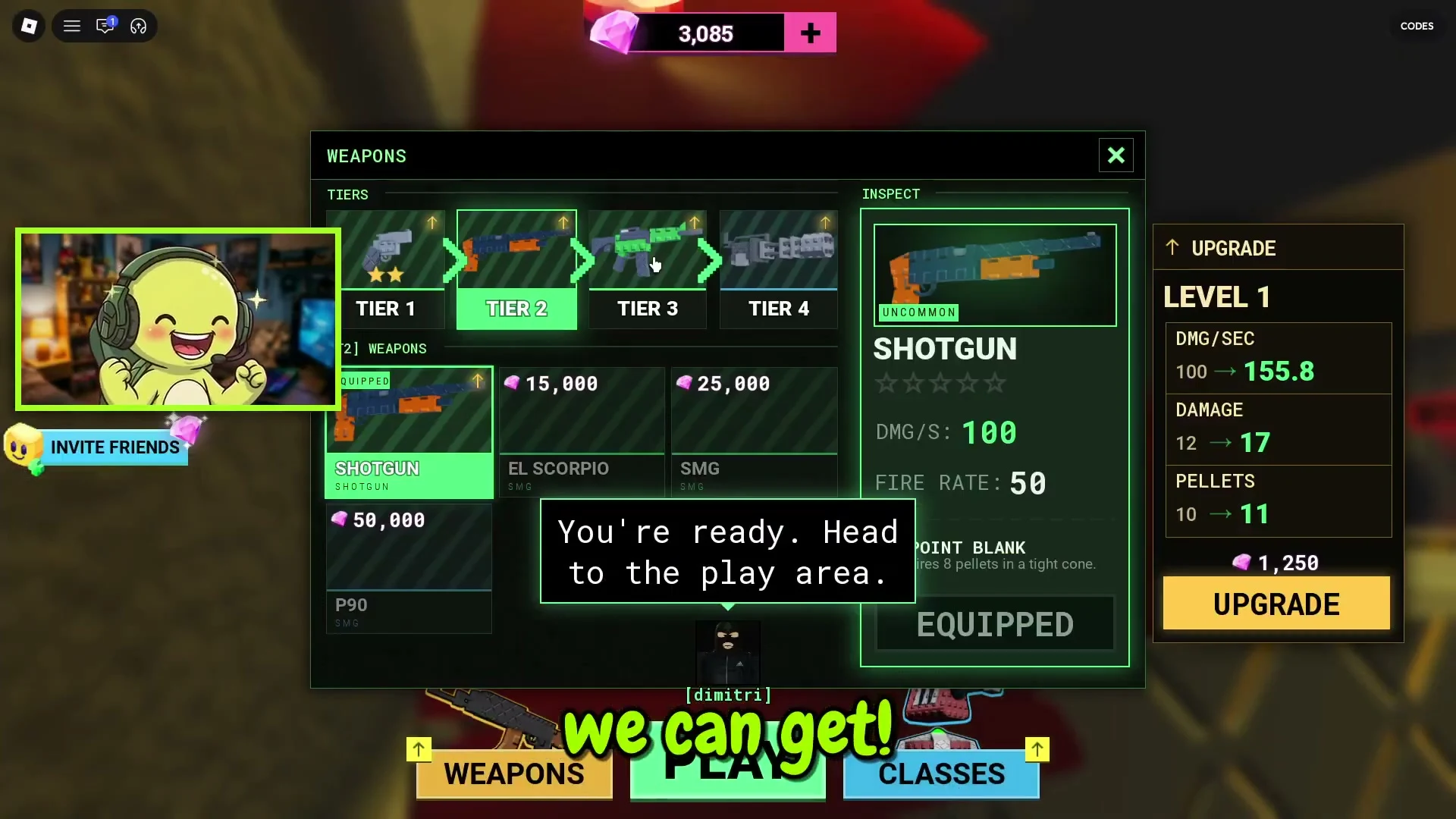 Shotgun base stats and 1250 Gem level one upgrade
